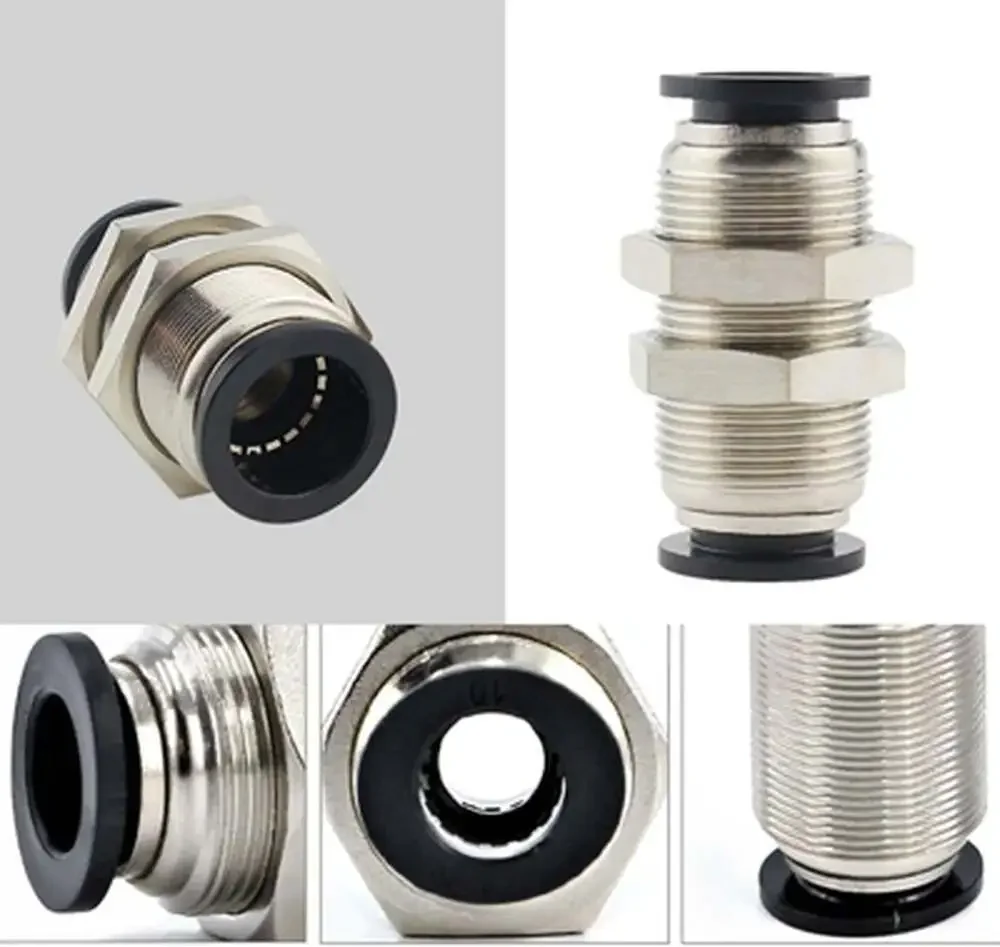10 Pack Bulkhead Union Fittings 1/4 Inch Push to Connect Nickel Plated Brass For